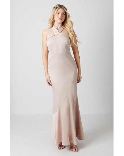 Debut London Natural By Coast Twist Halterneck Satin Bridesmaids Dress