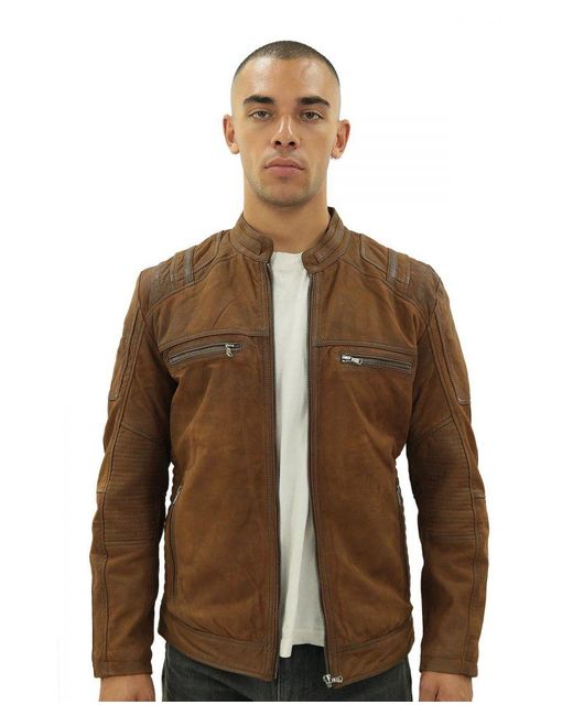 Infinity Leather Brown Buff Racer Biker Jacket-Vienna for men