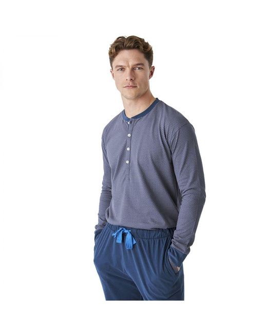 J&j Brothers Blue Jjb12 Long Sleeve Round Neck Cotton Pajamas for men