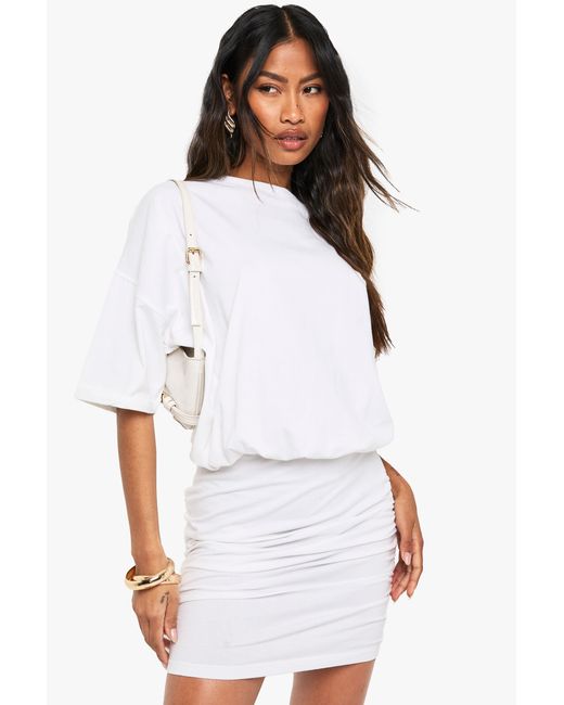 Boohoo White Ruched T-Shirt Mini Dress