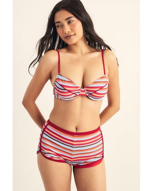 Nasty Gal Red Rib Stripe Underwire Contrast Binding Shorts Bikini Set