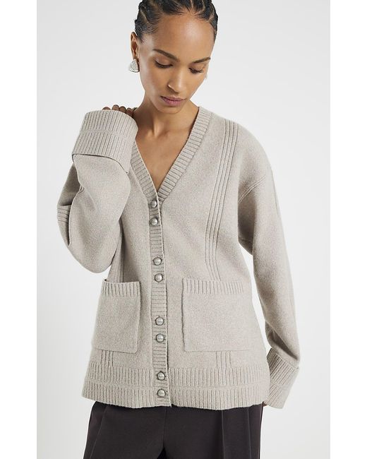 River Island Natural Cardigan Knitted Long Sleeve V-Neck