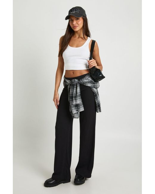 Boohoo Blue Basic Rib Straight Leg Trouser