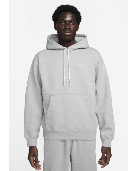 Nike Gray Solo Swoosh Fleece Pullover Hoodie for men
