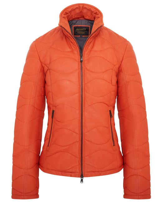 Infinity Leather Orange Puffer Quilted Bomber Jacket