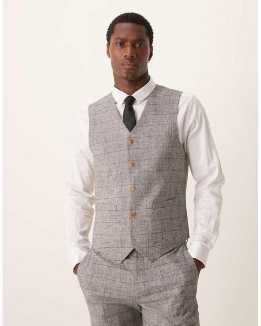 ASOS Gray New Skinny With Linen Suit Waistcoat for men