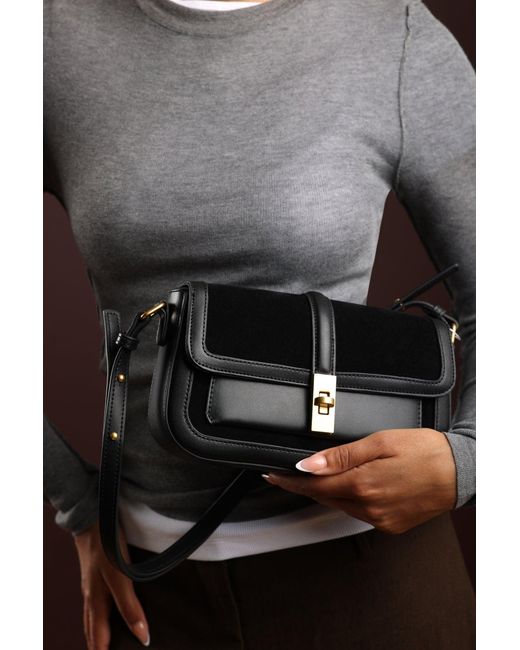 Where's That From Gray 'Coral' Suede Structured Shoulder Bag With Lock