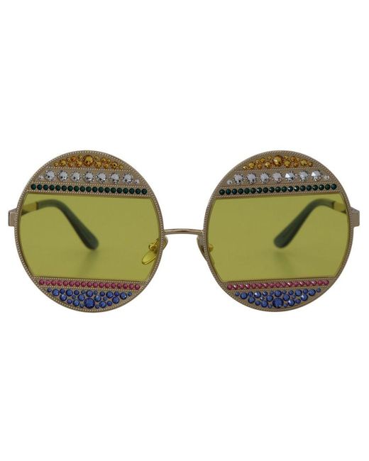 Dolce & Gabbana Green Oval-Shaped Metal Sunglasses With Colored Crystals