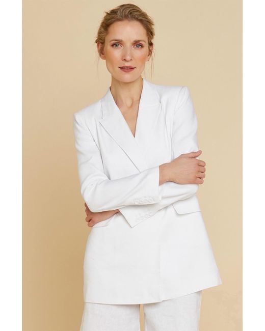 Paul Costelloe White Linen Double-Breasted Blazer