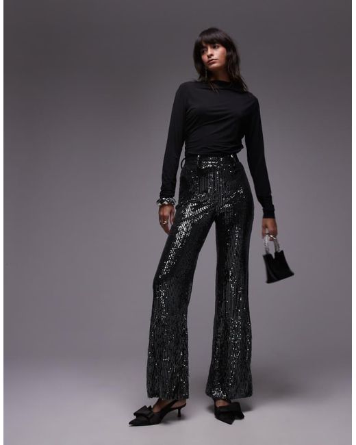 & Other Stories Gray All Over Sequin Flare Trousers With Fringe Hem Detail