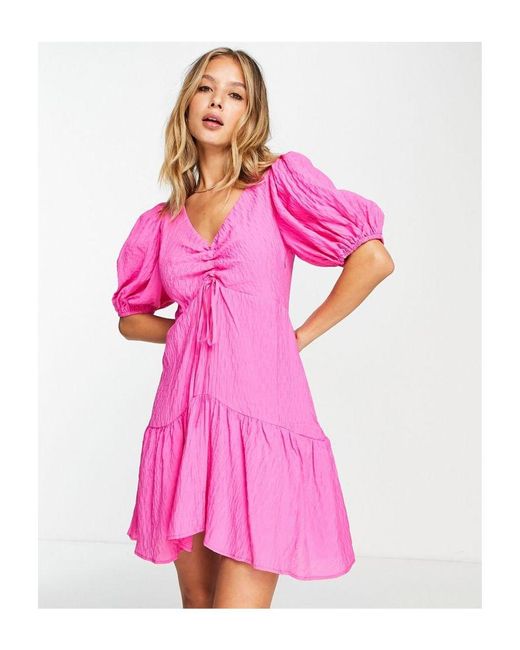TOPSHOP Pink Ruched Front Mini Dress