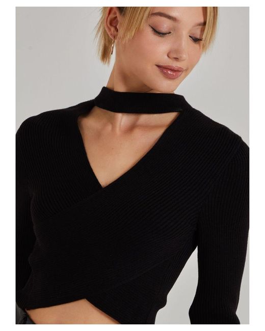 Pink Vanilla Black Choker Twist Front Knit Top