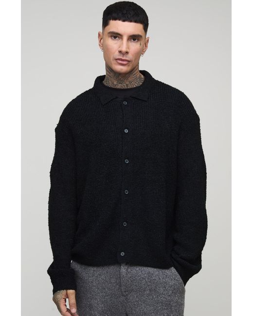 BoohooMAN Black Tall Basic Boxy Brushed Knitted Shirt for men