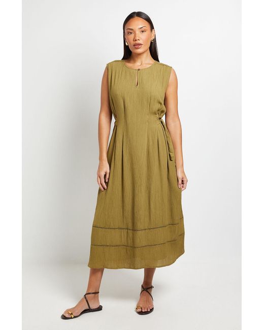 PRINCIPLES Green Ladder Trim Tie Detail Midi Dress Viscose