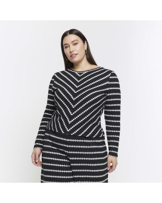 River Island Black Crochet Top Plus Stripe Long Sleeve