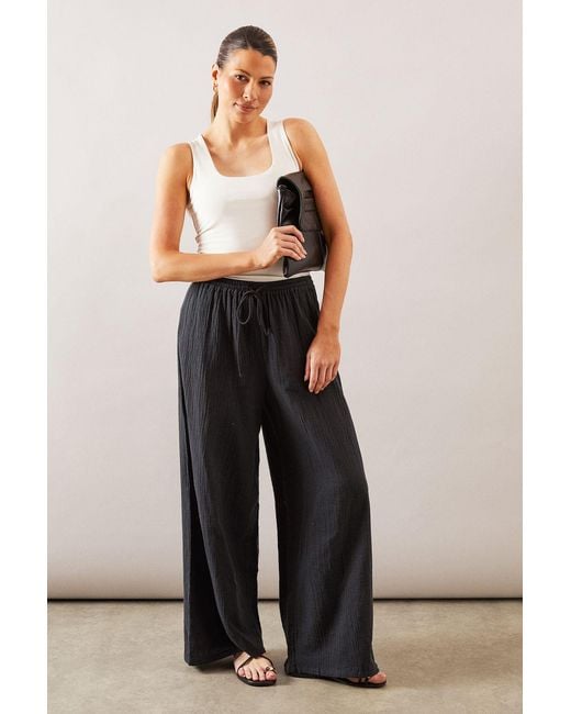 Wallis Black Textured Drawstring Wide Leg Trouser