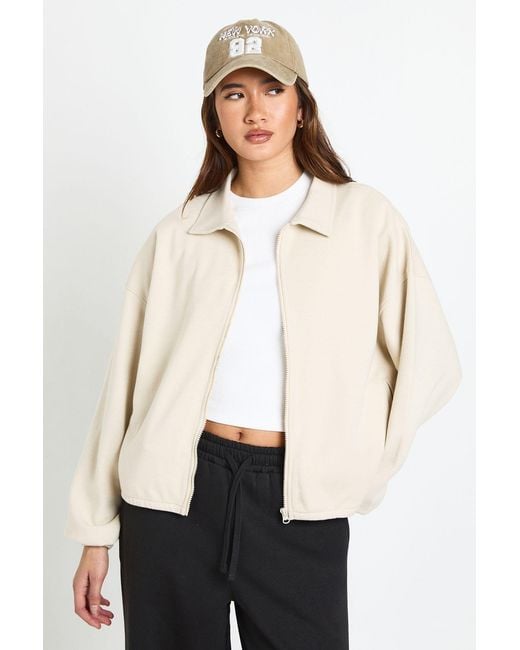 Boohoo Natural Interlock Bubble Hem Zip Through Bomber Sweatshirt