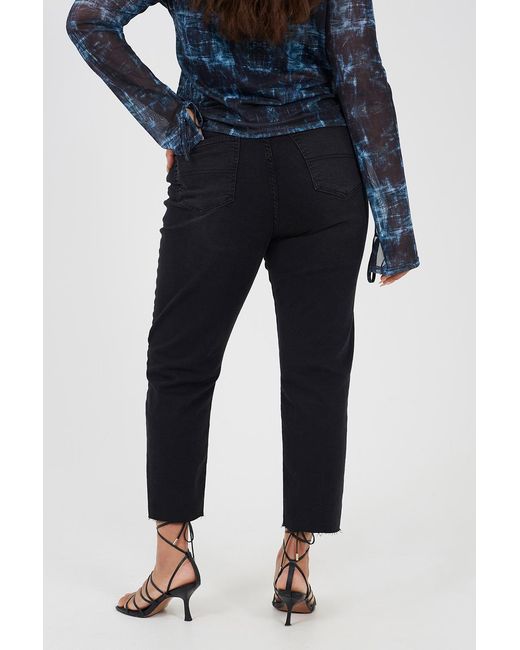 Brave Soul Blue Curve Raw Hem Cropped Mom Jeans