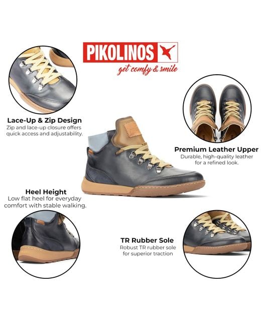 Pikolinos Blue Leather Lace-Up Sneakers Trainer Shoes