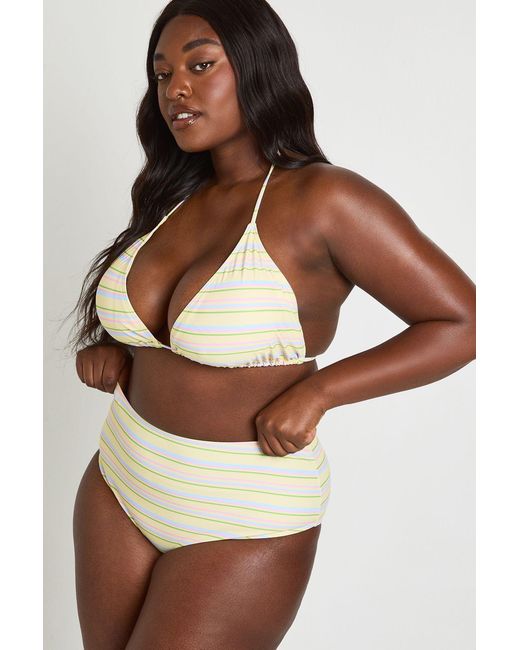 Boohoo Brown Plus Striped Triangle Bikini Top And High Waist Bottoms Set