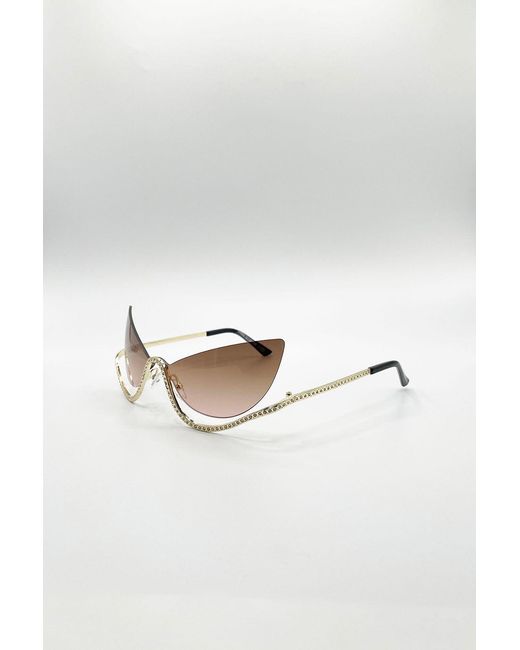SVNX White Butterfly Dimante Rimless Sunglasses