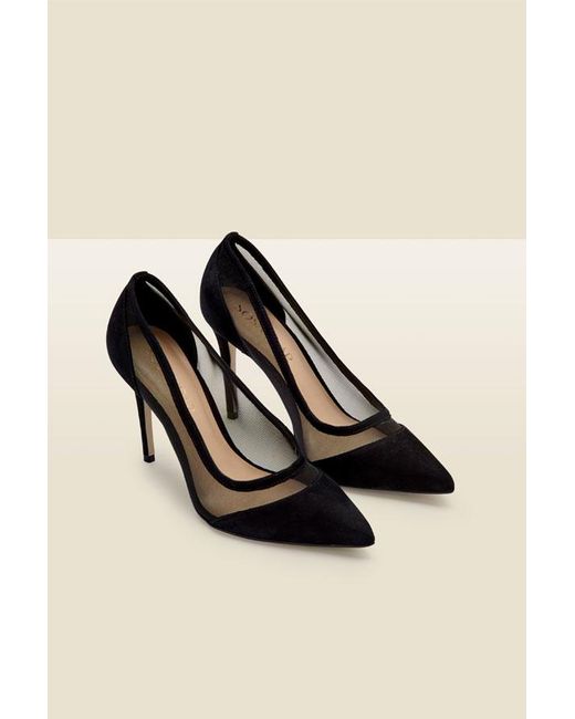 Sosandar White Maya Suede Stiletto Court Shoe With Mesh Detail