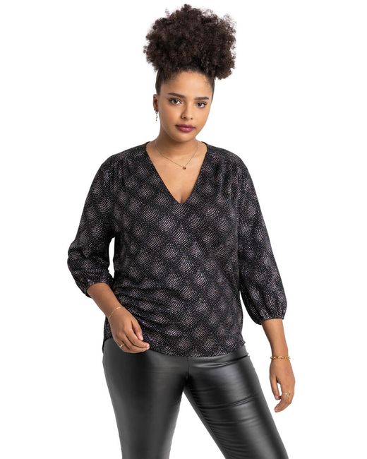 Roman Curve Black Glitter Sparkle Tunic Top