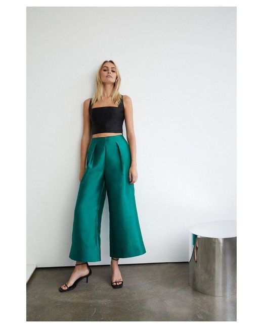 Warehouse Blue Satin Twill Extreme Wide Crop Trouser