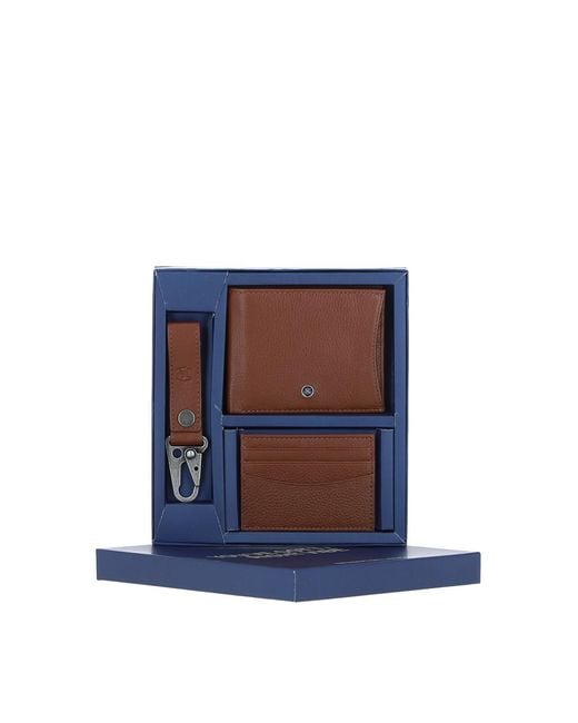 Brampton London Blue 'Zeus' Real Leather Gift Set for men