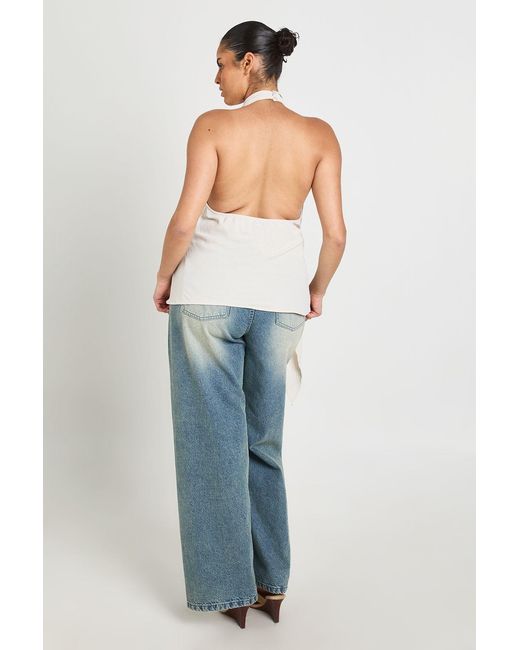 Boohoo White Plus Cowl Front Tie Side Halter Top