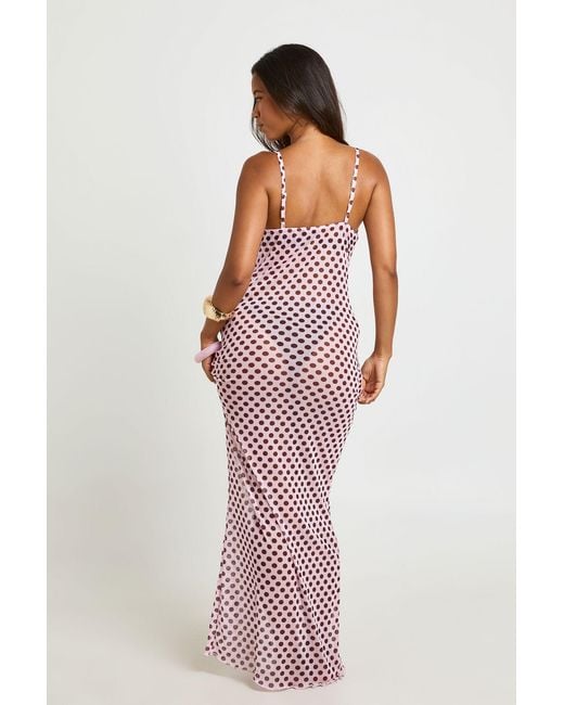 Boohoo Pink Beachwear Essentials Polka Dot Maxi Dress