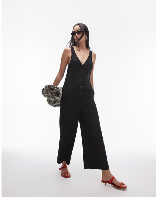 TOPSHOP White Textured Button Down Jumpsuit
