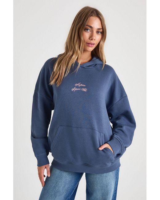 Boohoo Blue Apres Ski Embroidered Overszied Hoodie