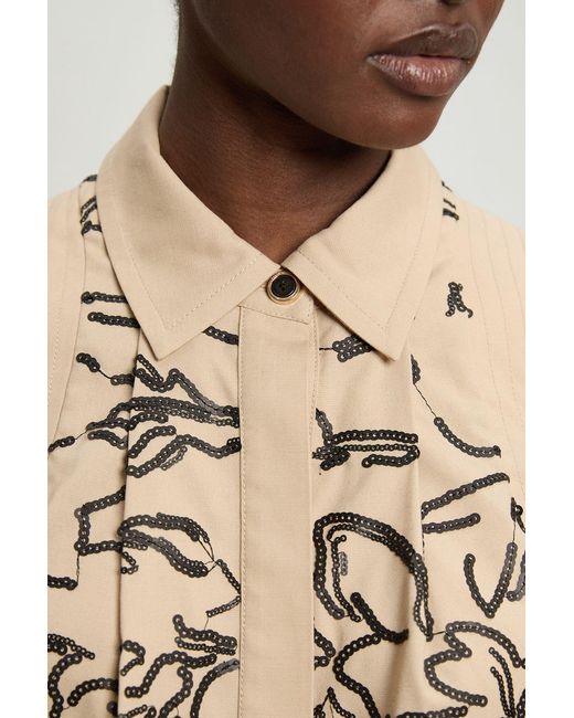 Karen Millen Natural Linen Matte Sequin Collared Top