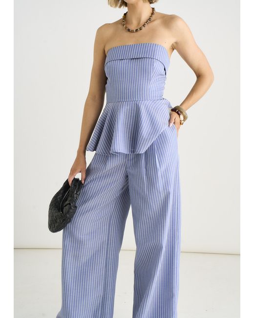 Gini London Blue Wide Leg Pleat Front Formal Trousers