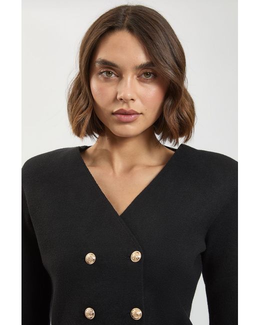 Karen Millen Black Wool Look Military Double Breasted Knitted Cardigan