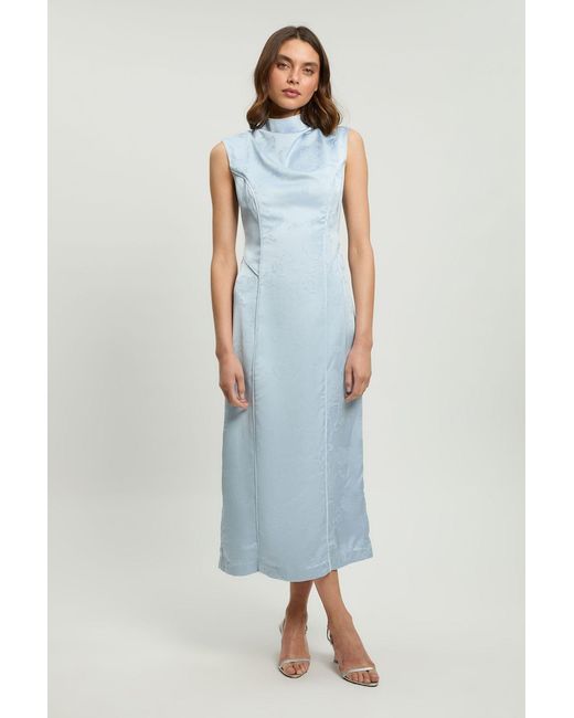 Karen Millen Blue Petite Jacquard Sleeveless Woven Maxi Dress