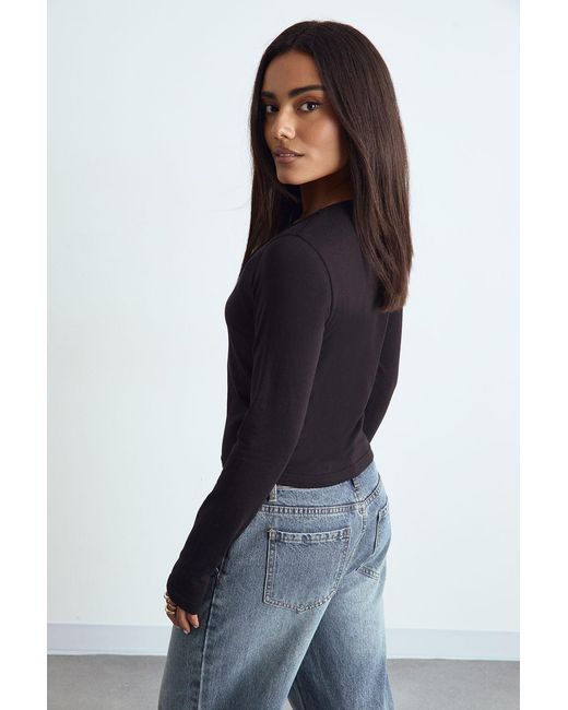 Boohoo Black Basic Square Neck Long Sleeve Top