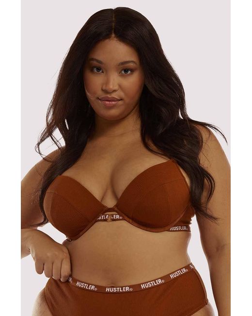 Hustler Brown Branded Ribbed Bra