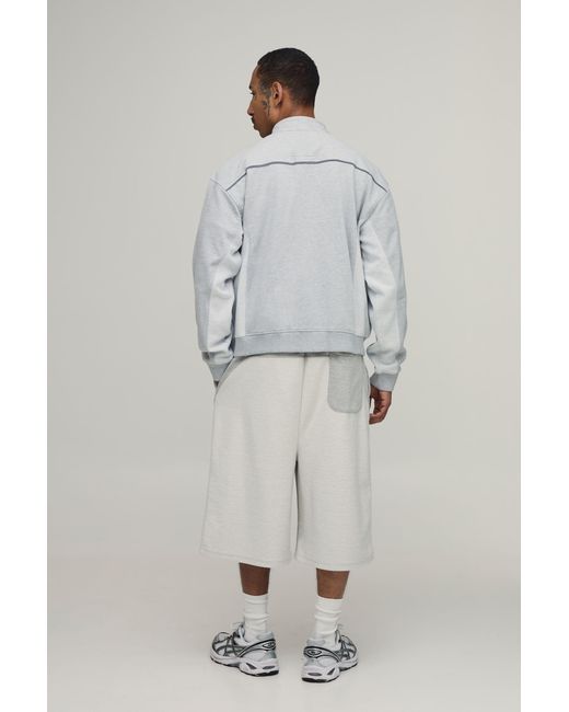BoohooMAN Gray Boxy Fit Biker Neck Colour Block Moto Jersey Jacket for men