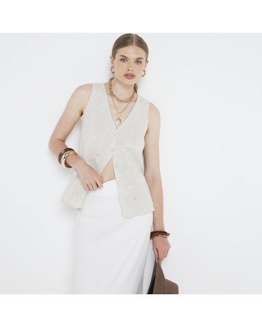 River Island White Waistcoat Linen Blend Viscose