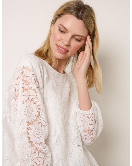 Blue Vanilla Natural Lace Puffball Batwing Top