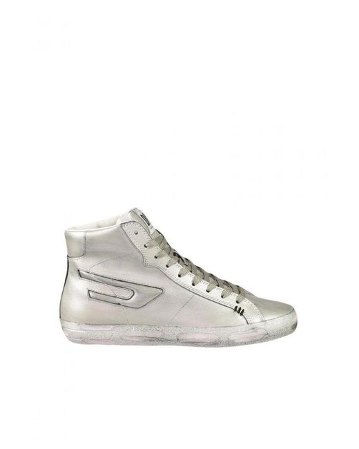DIESEL White Lace-Up Leather Sporty Sneakers