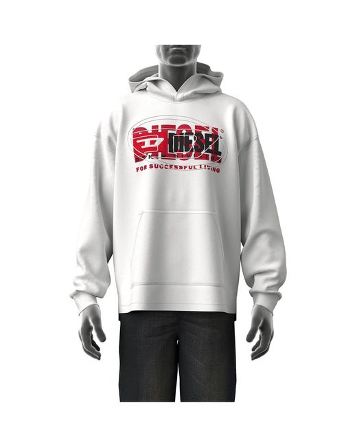 DIESEL Gray Hooded Relaxed Fit Lettering Sweatshirt for men