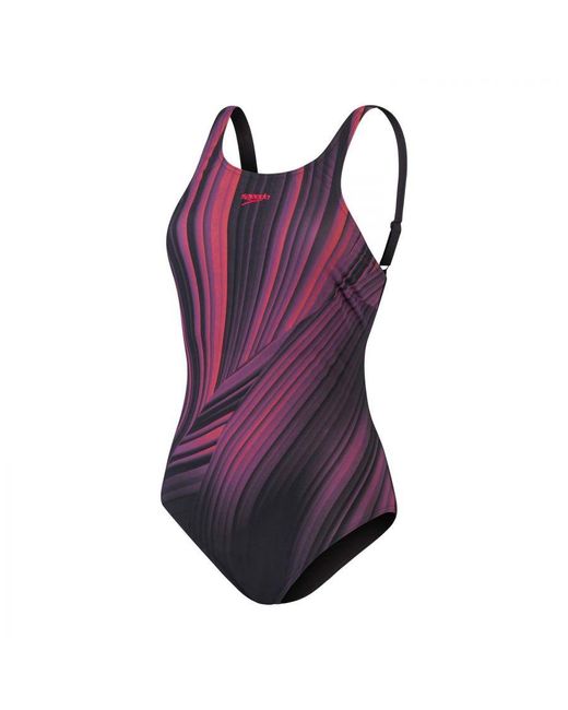 Speedo Purple Womenss Shaping Enlace Printed Swimsuit