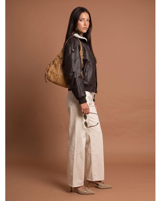 Urban Bliss Brown Pu Borg Bomber Jacket