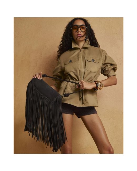 River Island Brown Suede Mega Fringe Cylinder Bag Leather