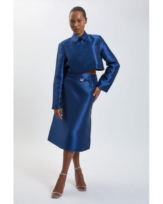 Karen Millen Blue Plus Size Forever Satin Twill Cropped Wrap Tailored Jacket