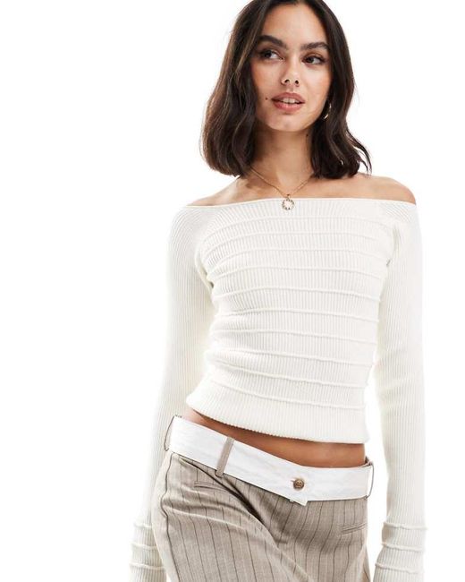 ASOS White Knitted Off The Shoulder Bardot Top With Stitch Detail