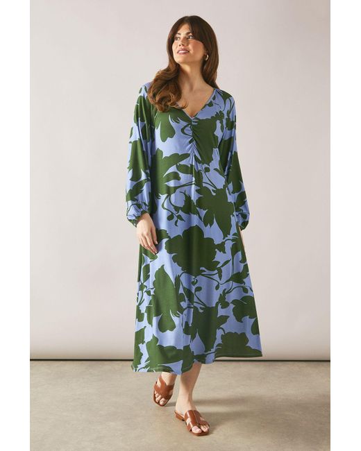 Wallis Green Floral Jersey Ruched Relaxed Smock Dress